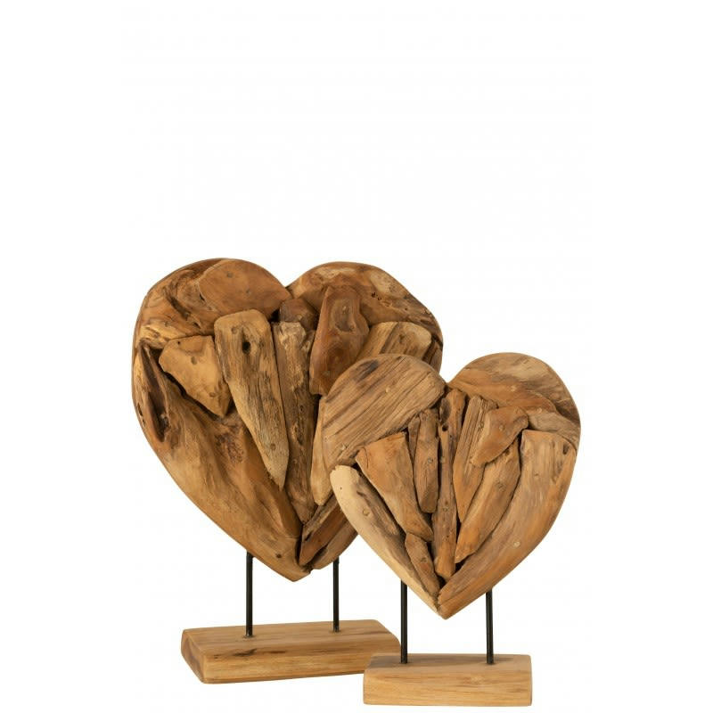 TEK - Coeur sur pied morceaux tek naturel H49,5cm