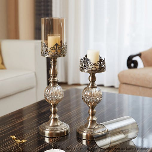 SOGA 2X 42cm 47cm Glass Candle Holder Candle Stand Glass/Metal