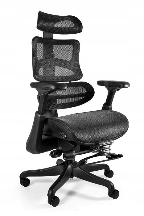 Ergonomiczny fotel ERGOTHRONE z podnóżkiem czarny siatka