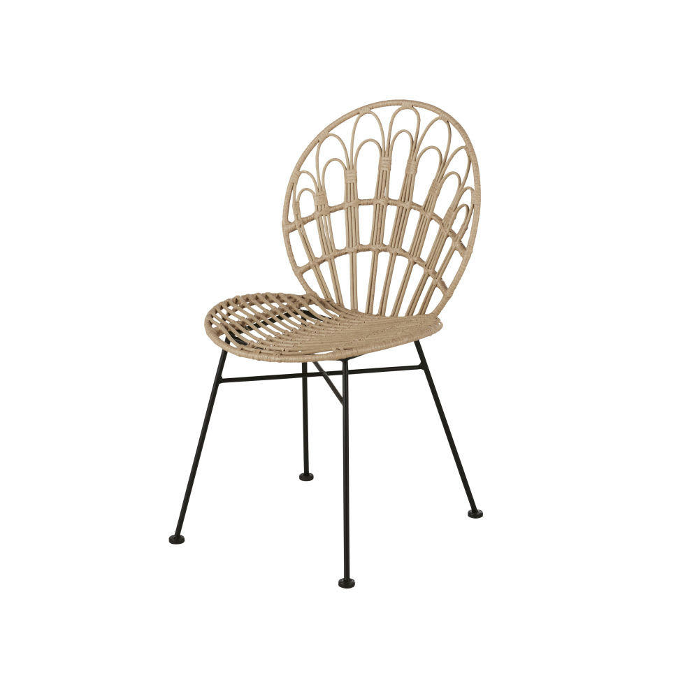 Elana Business - Chaise professionnelle en résine beige et métal noir (x2)