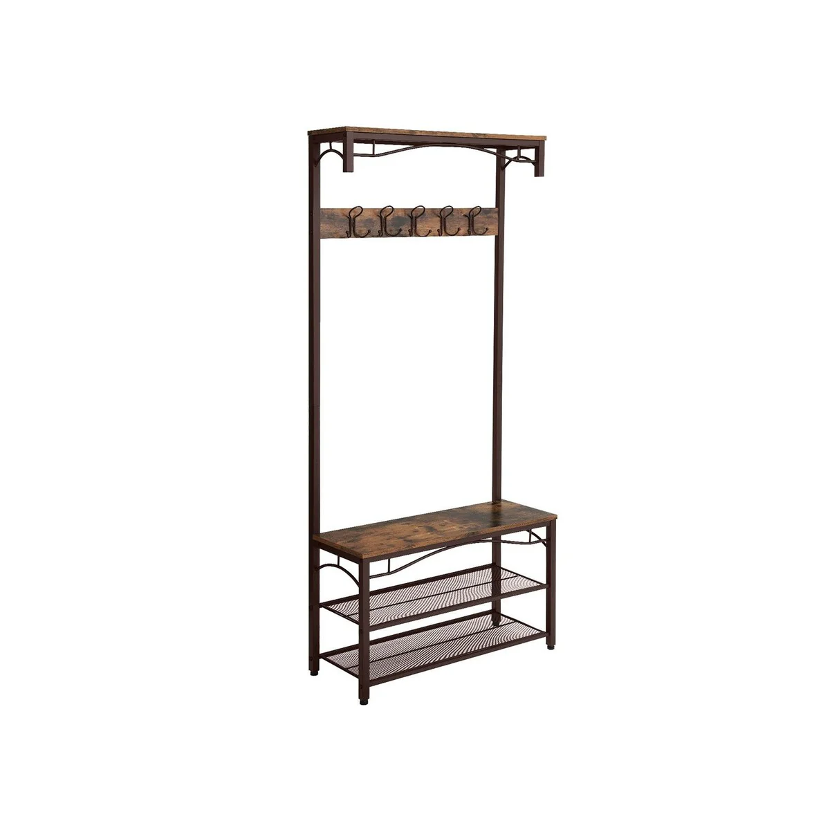 VASAGLE Industrial Coat Rack, 3-in-1 Hall Tree, Entryway Shoe Bench Accent Furniture Metal Frame Large Size - 9'6 x 12'11