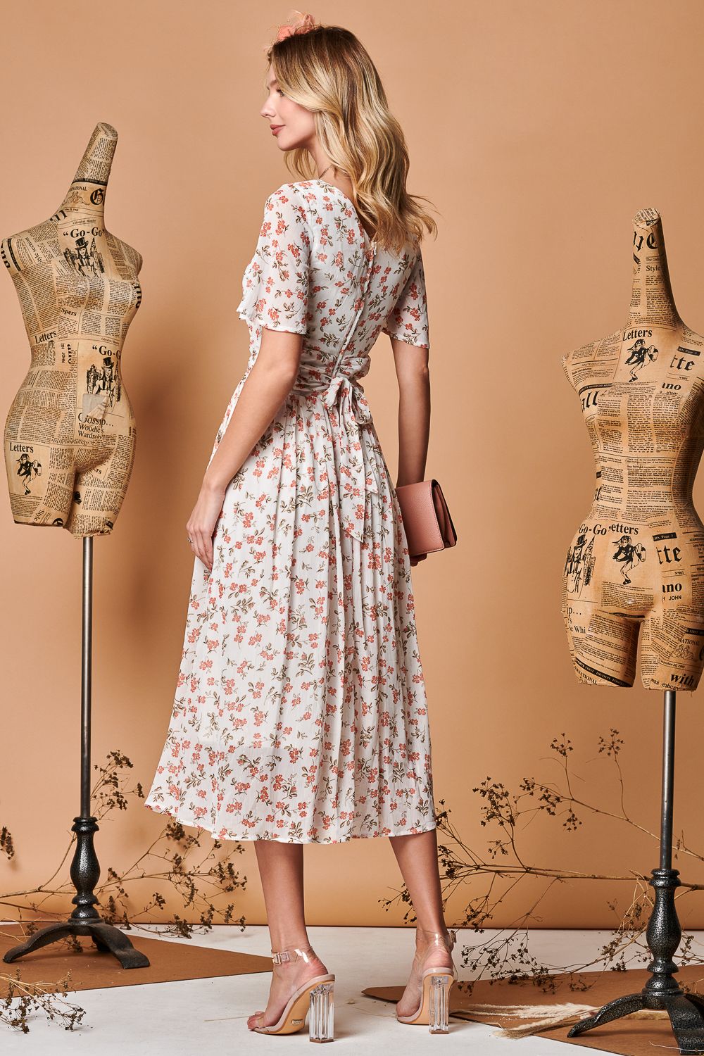 Jolie Moi Angel Sleeve Metallic Chiffon Midi Dress