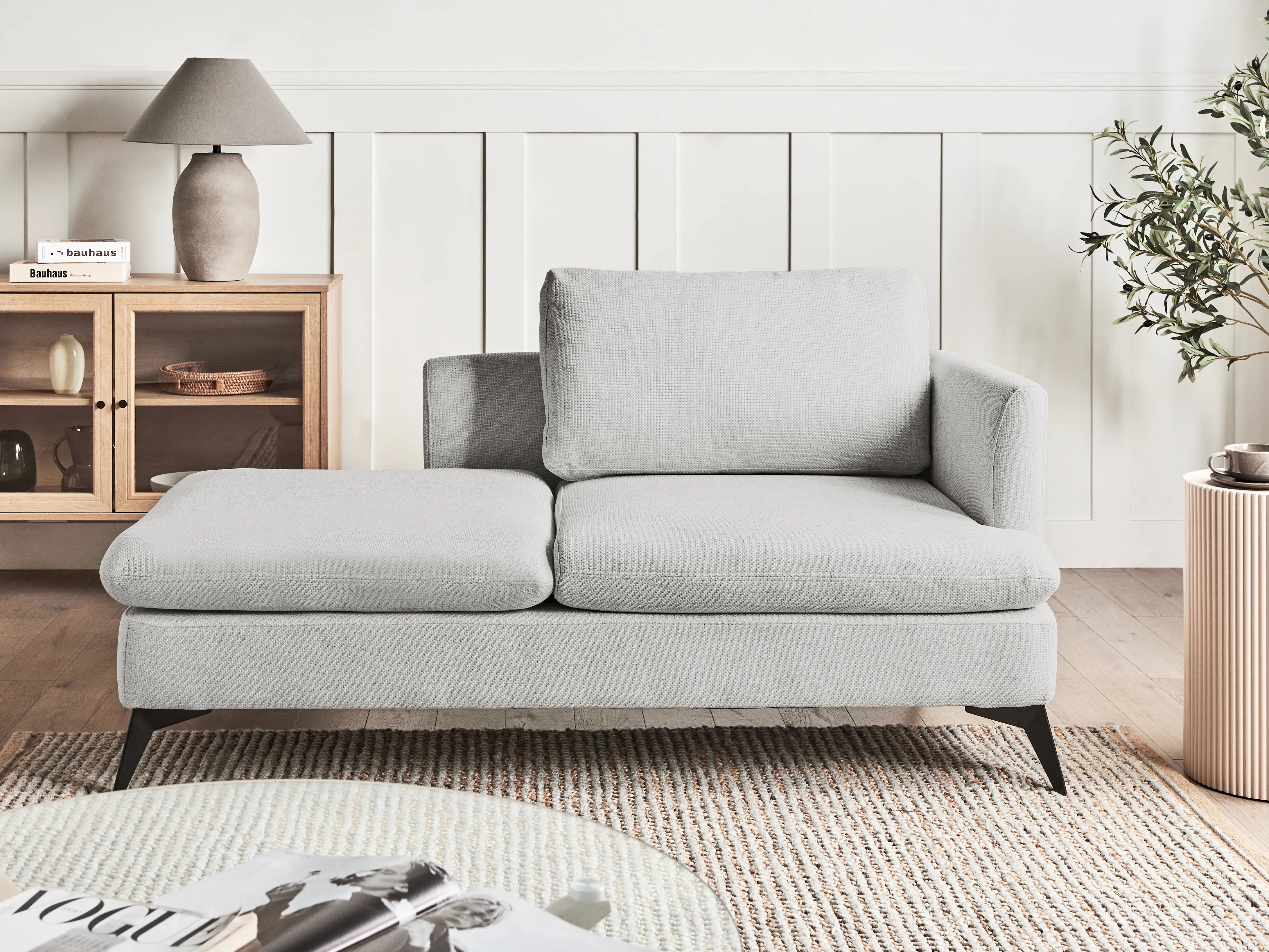 Right-Hand Chaise Longue SIEVOZ Fabric Light Grey
