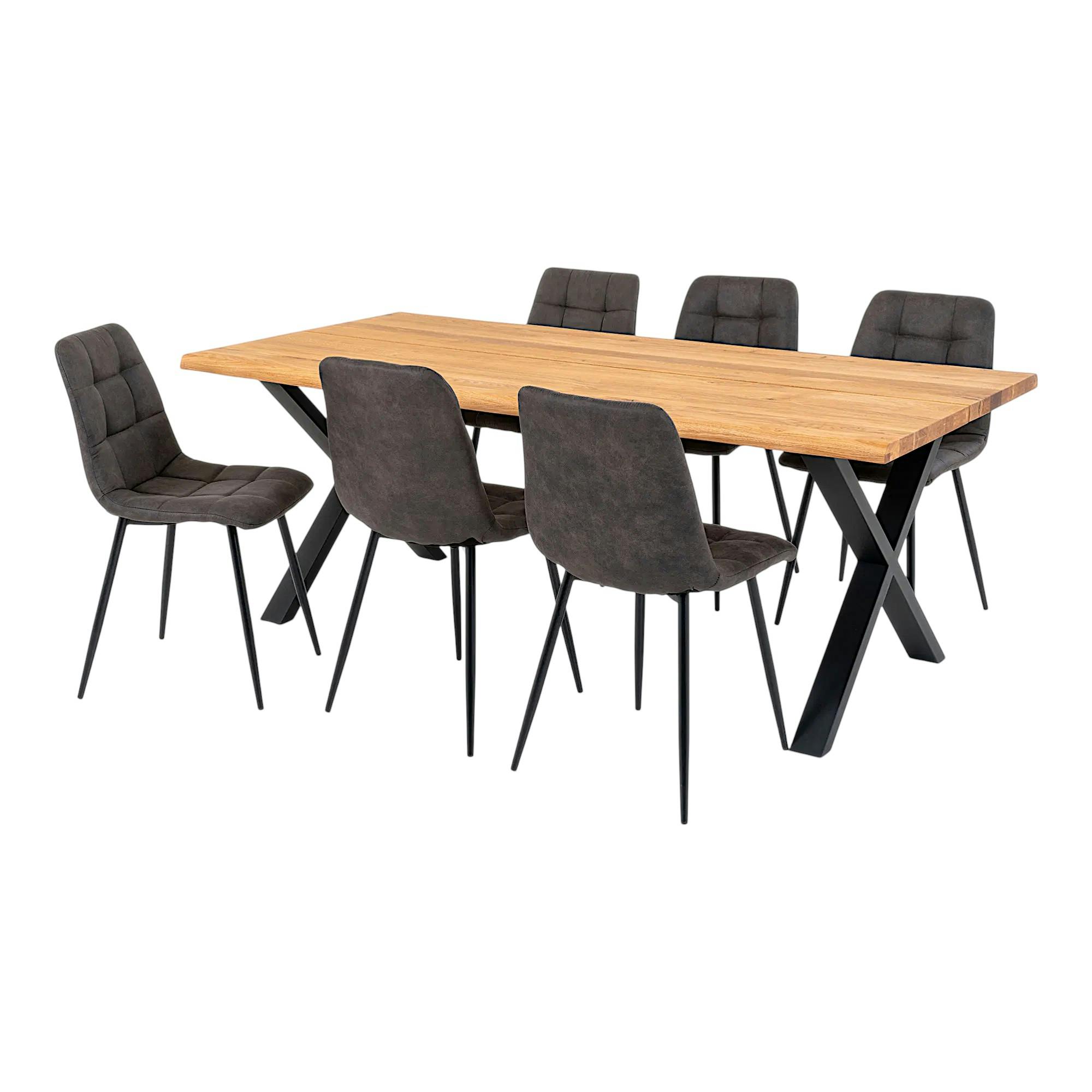 Ensemble table et chaises grises microfibre (lot de 7 pièces) SAVONE