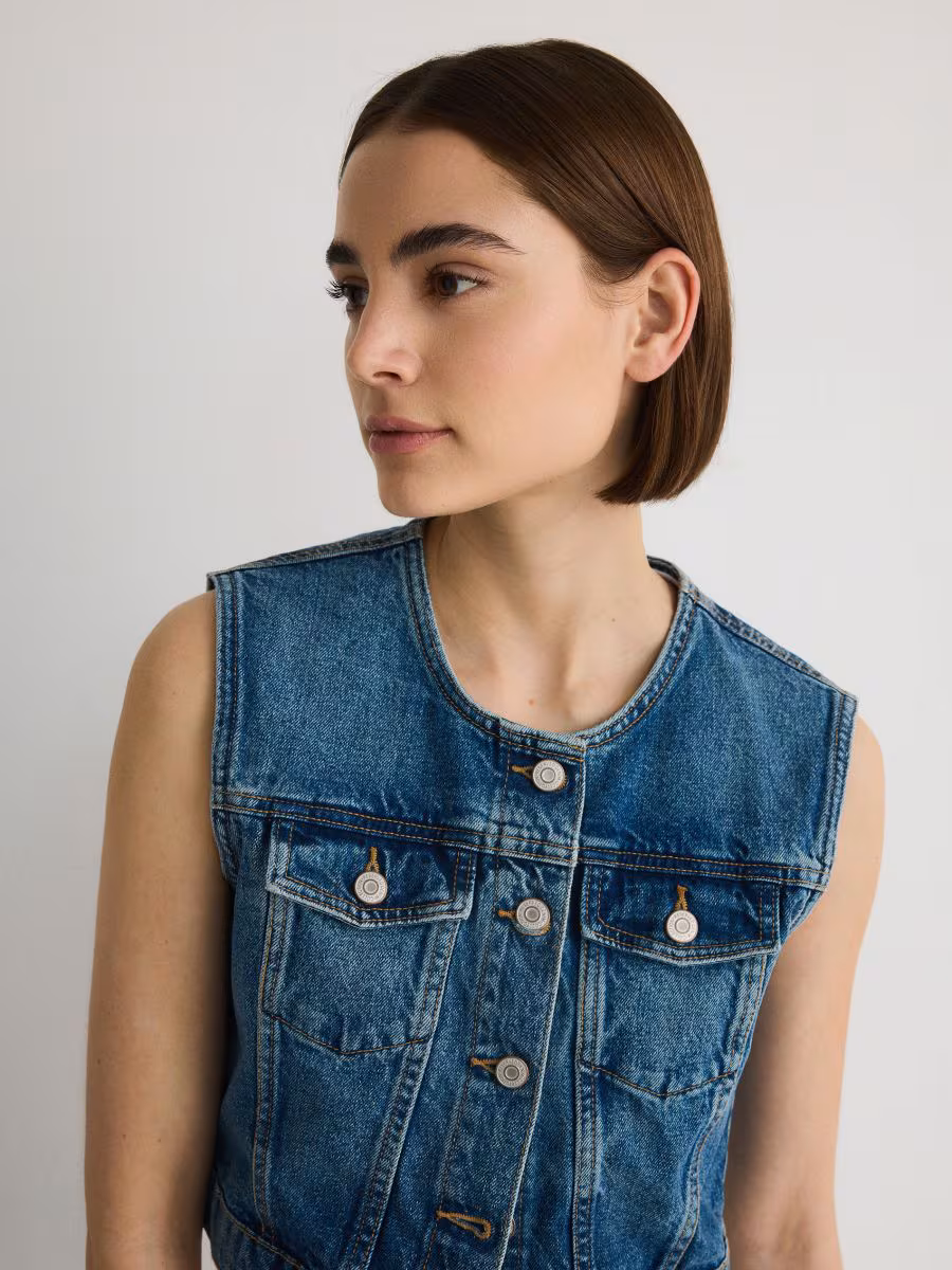 Denim Vest With Stitching