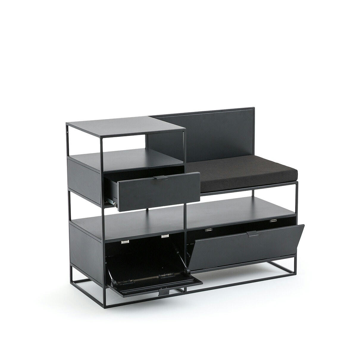 Banc de rangement métal acier avec dossier Hiba