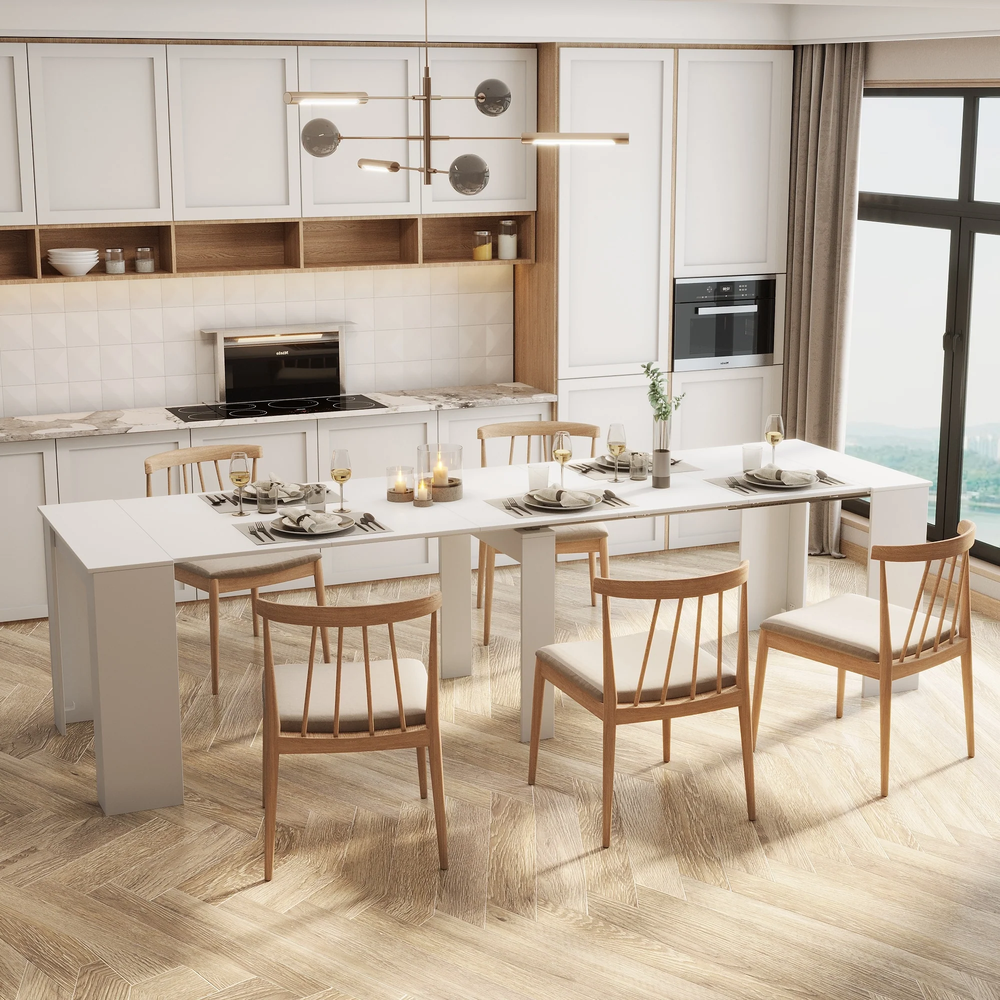 2 in 1 Multifunctional Extendable Console Table Dining Table for 4-8 People with 5 Different Size