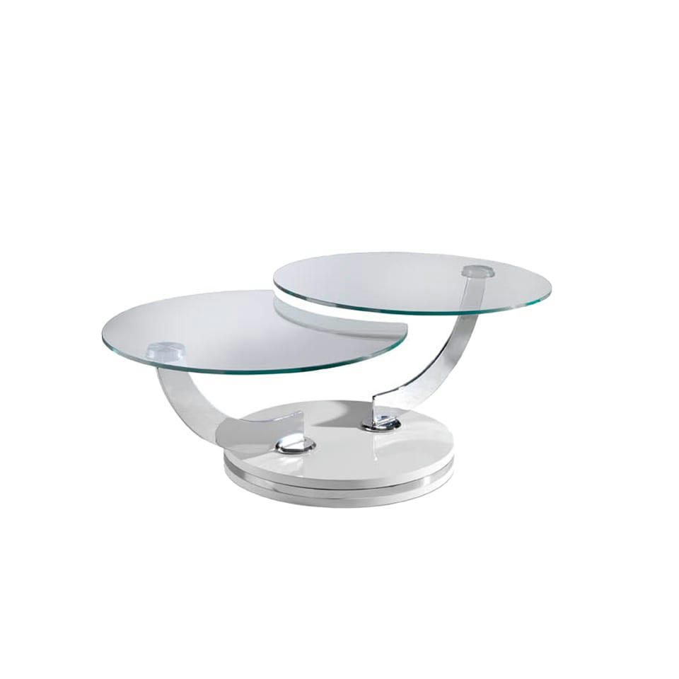 - Table basse pivotante en blanc et verre
