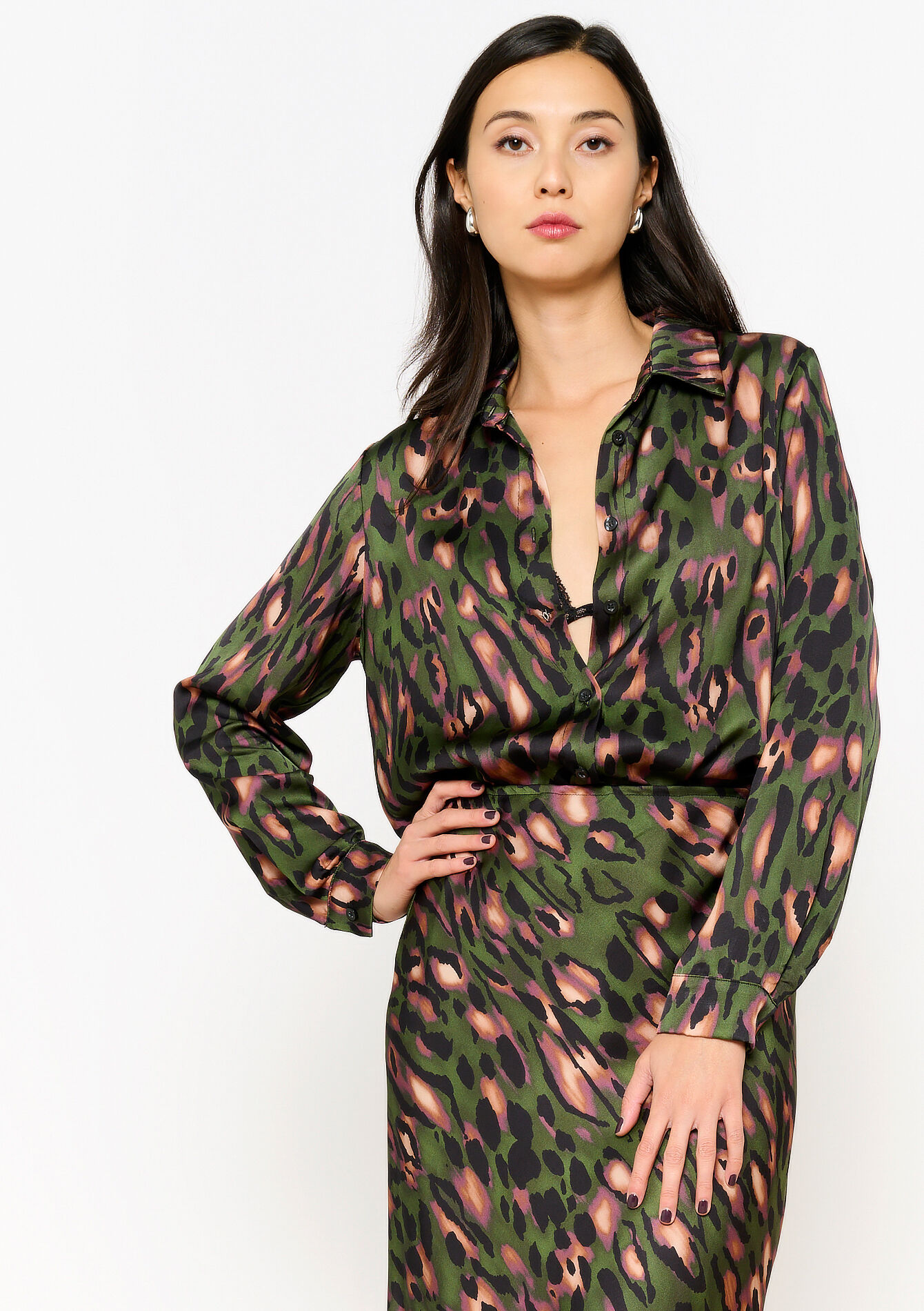Satijnen hemd met luipaardprint