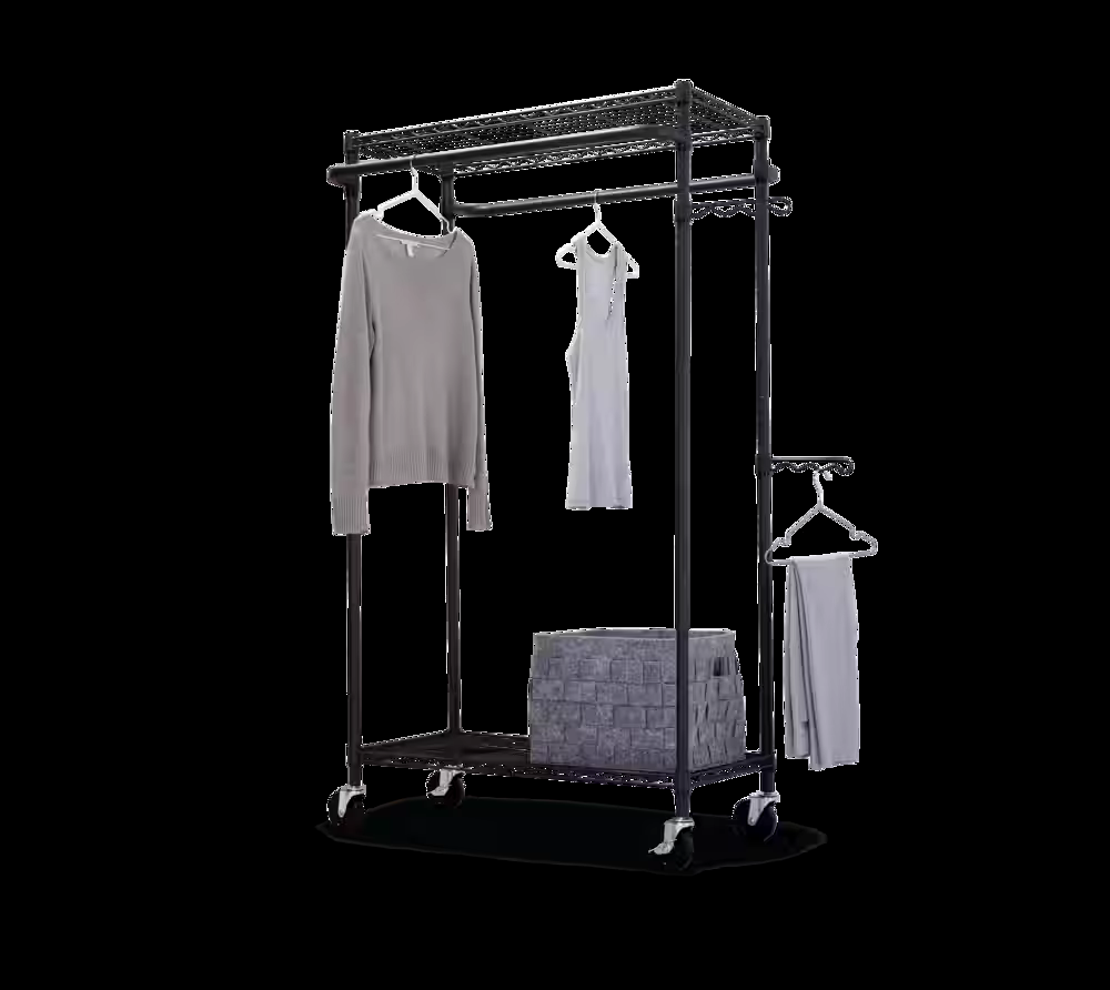 type A Perspective Heavy-Duty Portable Freestanding Clothing Rack with 2 Closet Rods