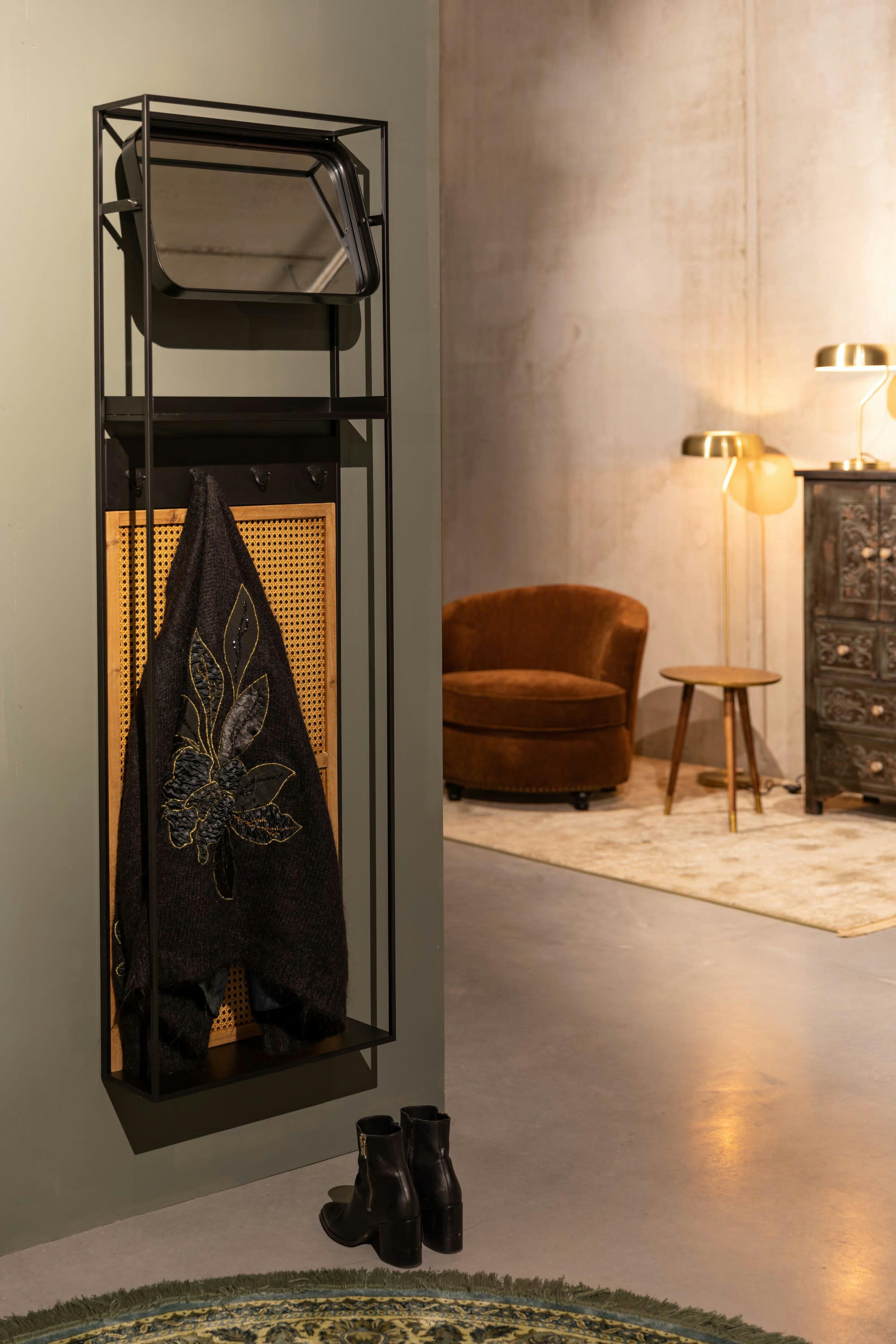 LANGRES - Miroir penderie M en rotin beige