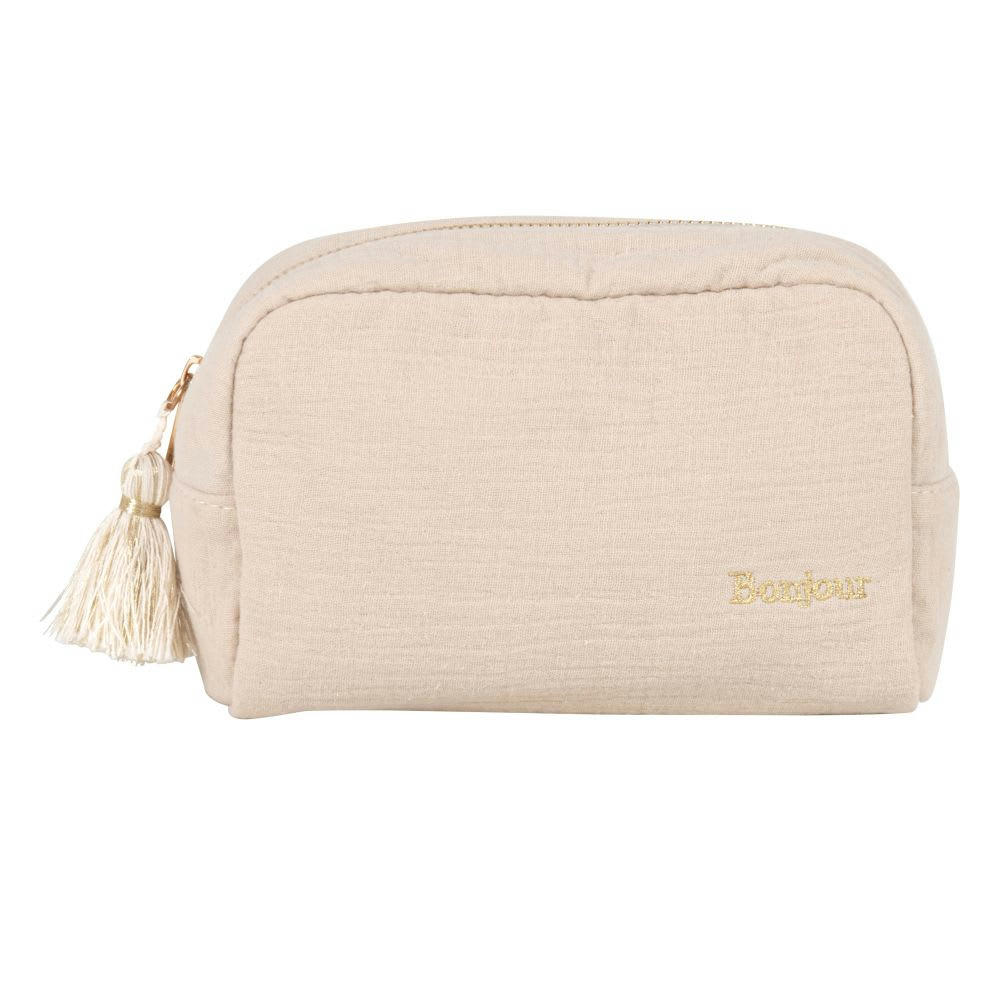 ESSENTIELLE - Trousse en gaze de coton écrue et pompon 18x12