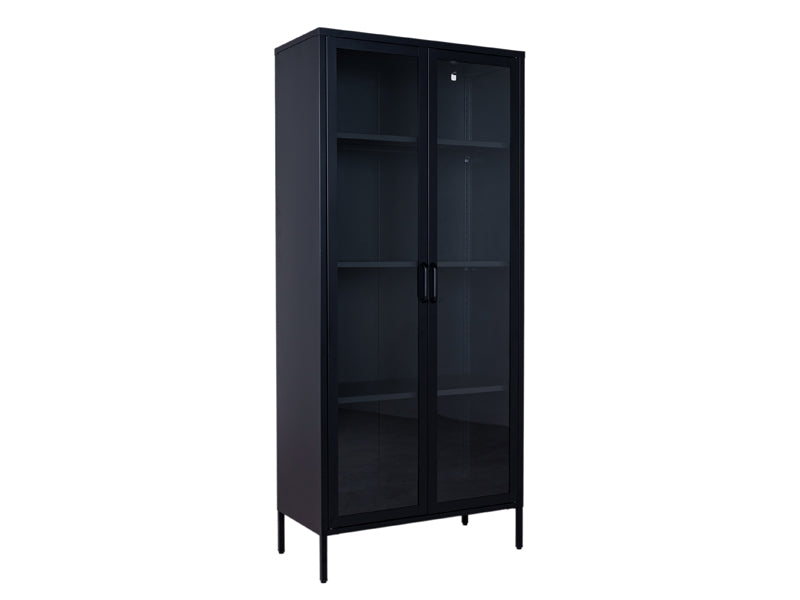 MaximaVida metalen locker vitrinekast Finn 80 x 35 x 180 cm zwart - echt glas