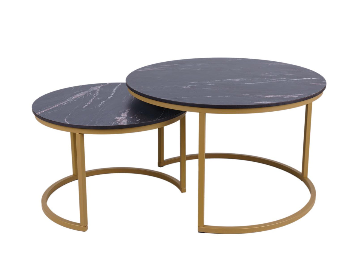 MaximaVida ronde salontafel set Firenze XL 75 en 58 cm champagne goud - zwart HPL marmer look