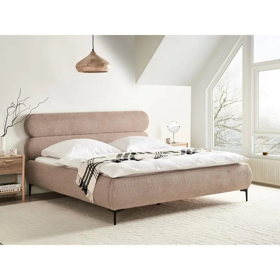 LESSAY - Tweepersoonsbed - Taupe - 180 x 200 cm - Boucl&eacute;