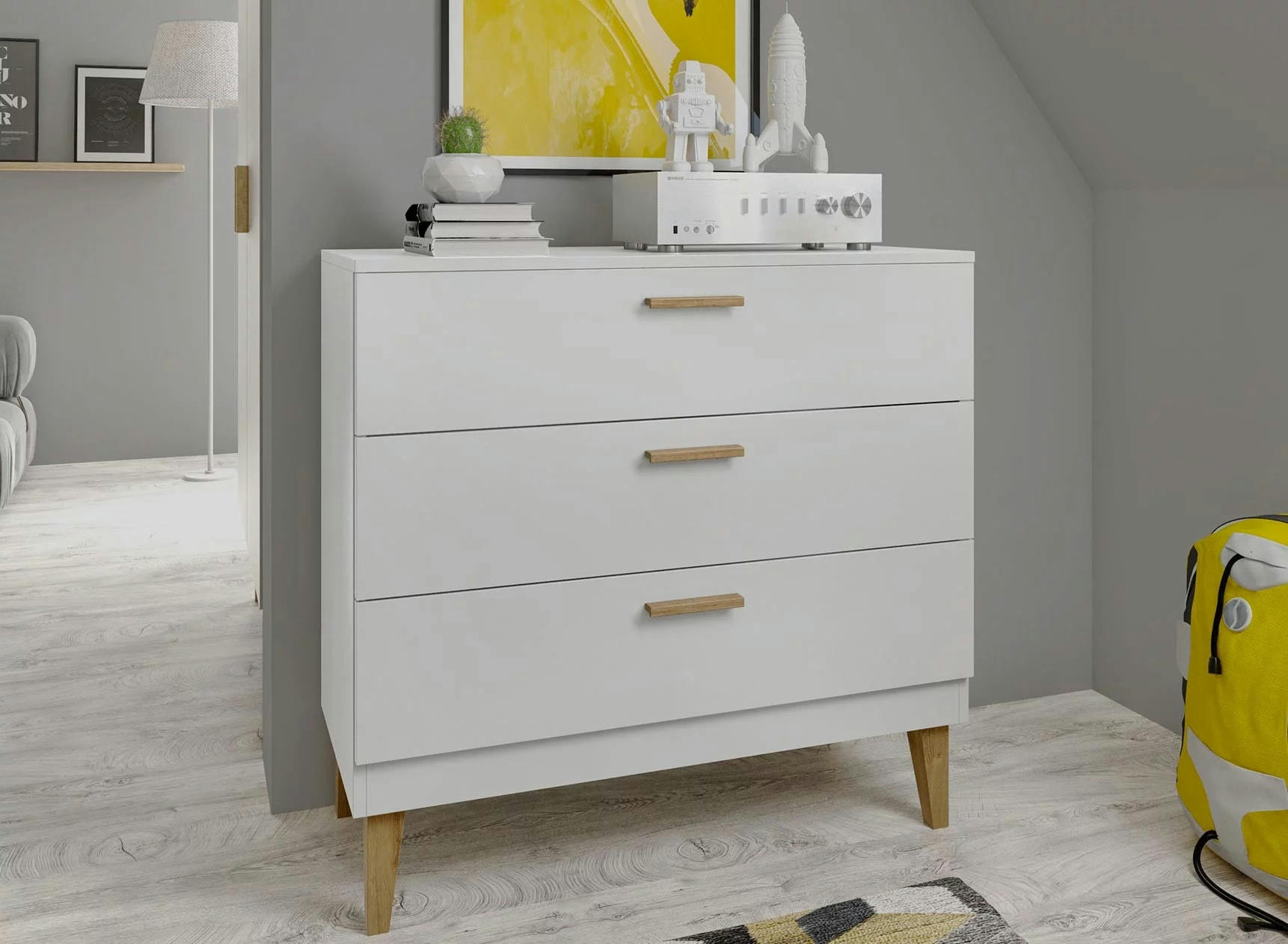 DREAM - Commode 3 tiroirs Blanc et Chêne