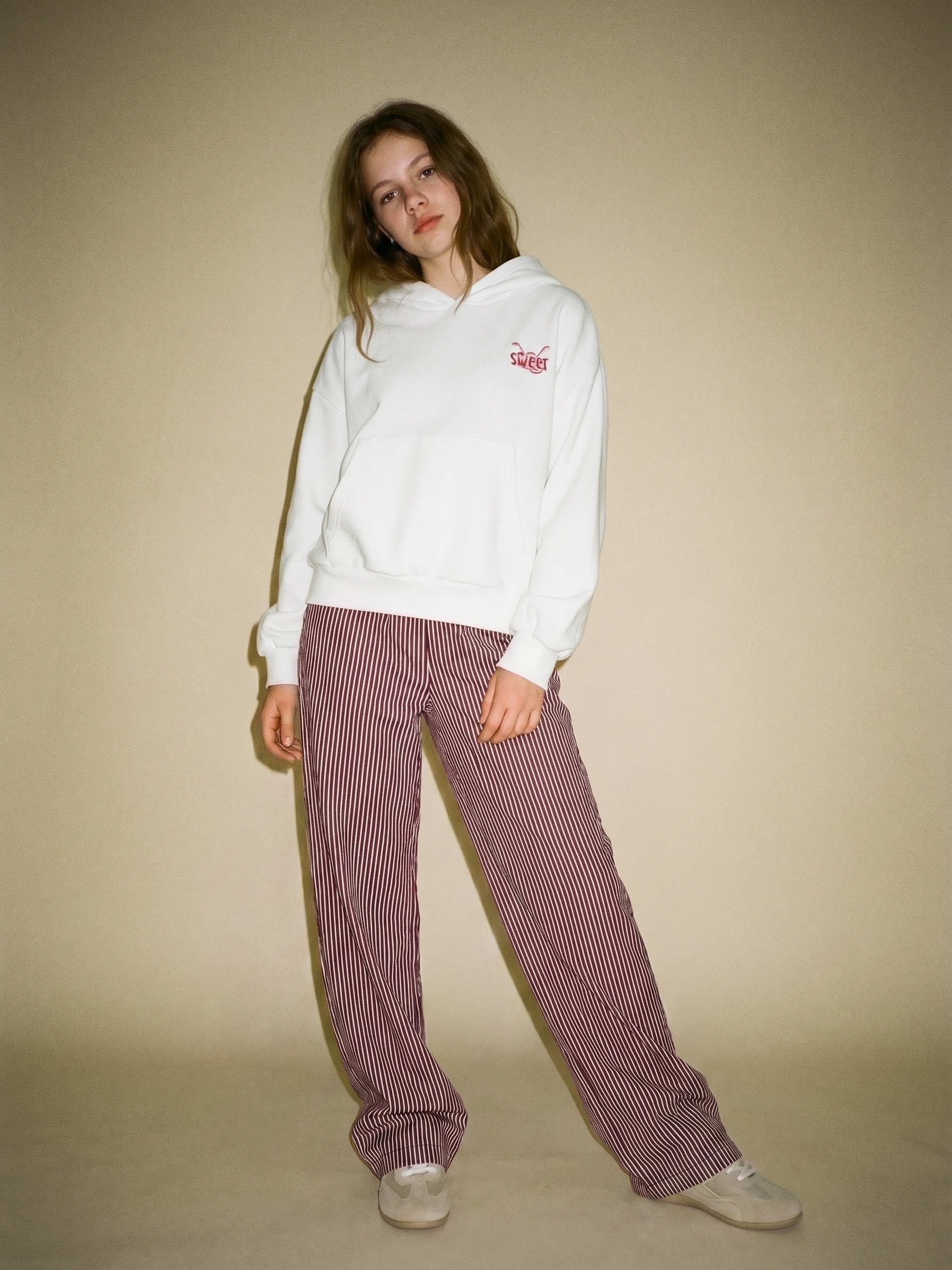 Bawełniane spodnie wide leg w paski