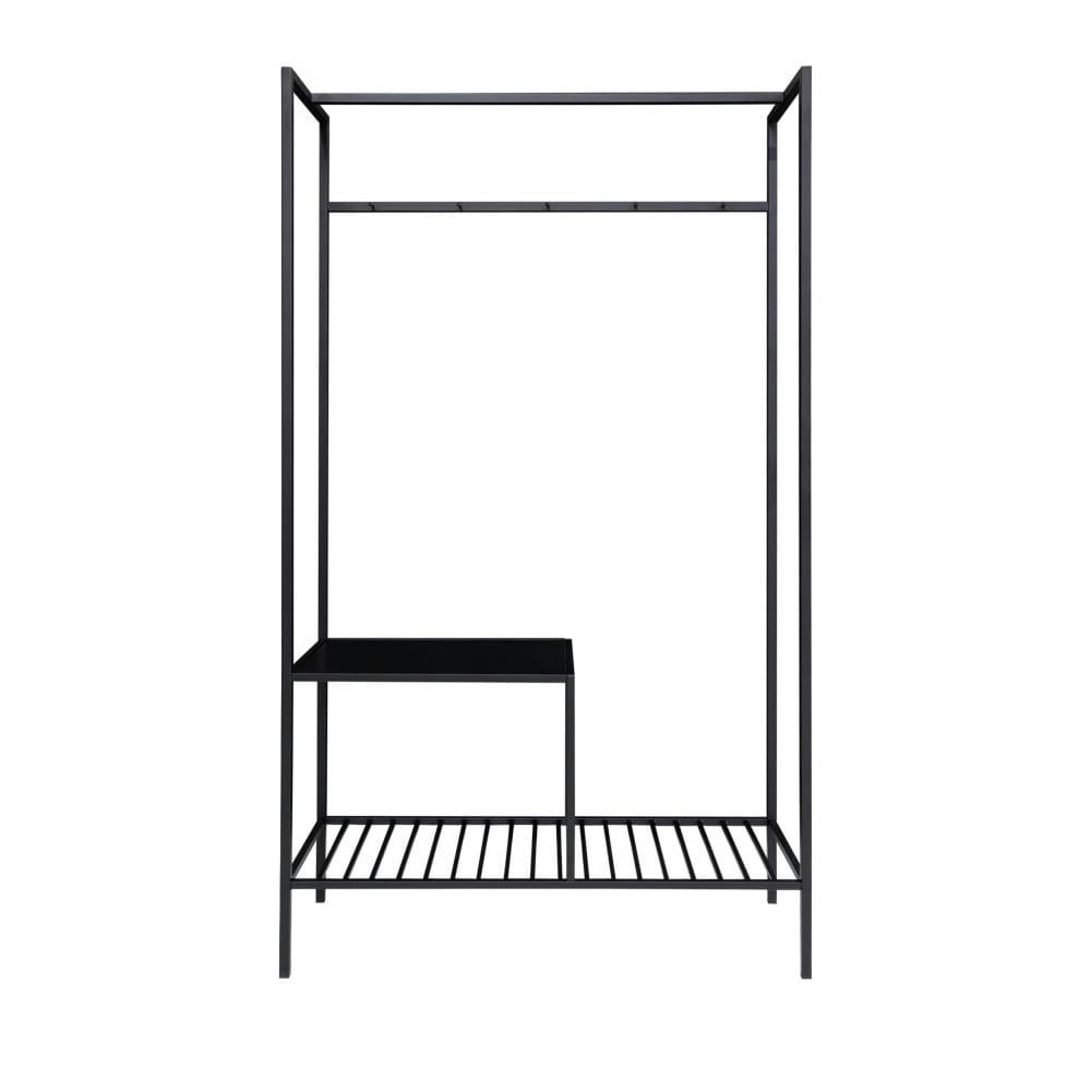 VITA - Vestiaire d'entrée en bois et métal avec 2 étagères noir