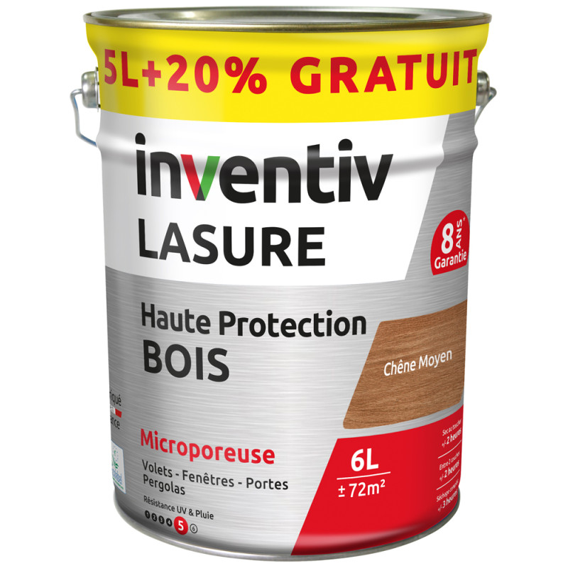 Lasure pour bois Haute Protection chêne moyen 5 L   1 L gratuit INVENTIV