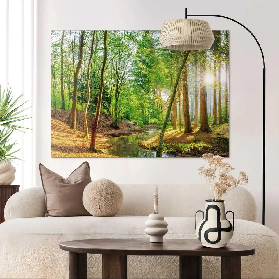 Schilderij Zonnig bos - 100 x 140 - Groen