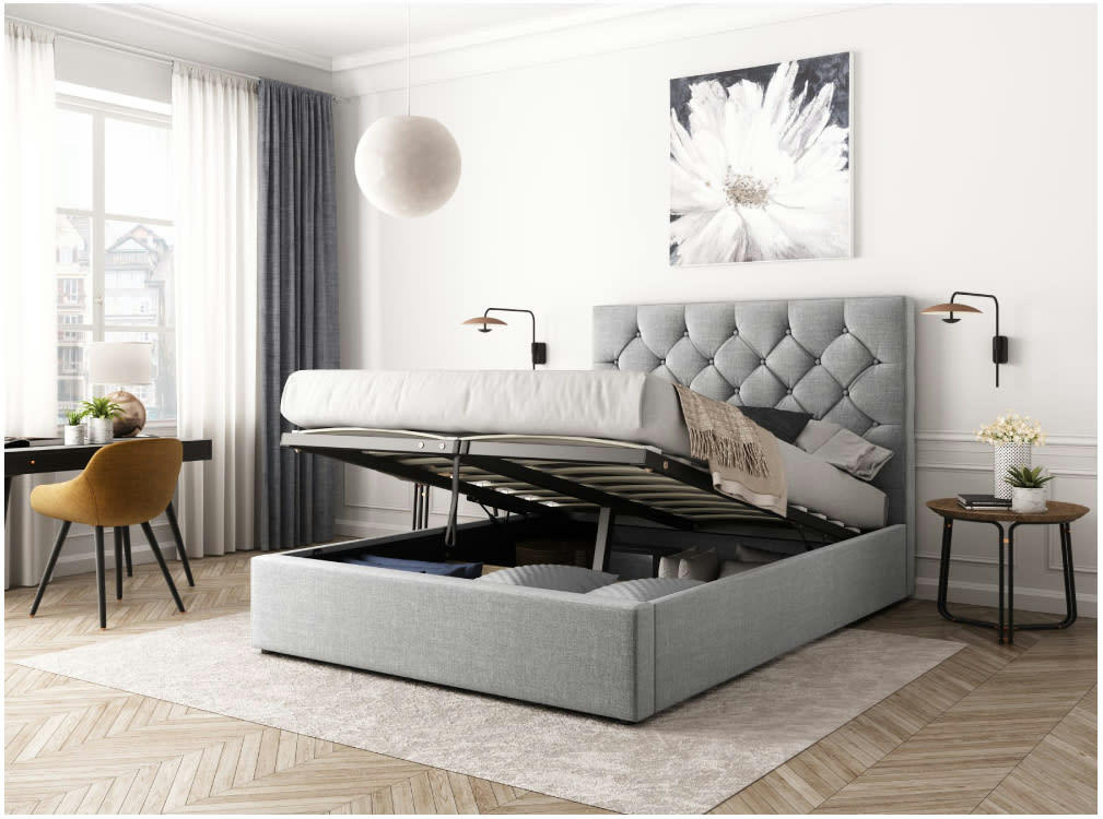 RITA - Cadre de lit avec coffre et sommier à lattes - Gris - 160 cm