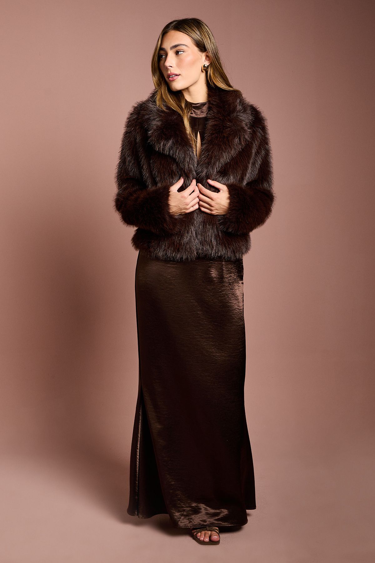 Coast Chocolate Occasion Short Faux Fur Coat