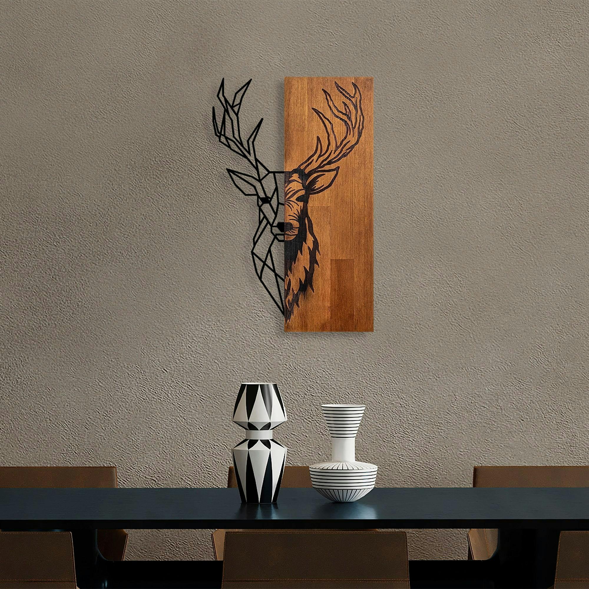 Décoration murale métal et bois – cerf