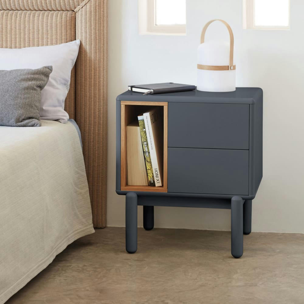 CORVO - Table de chevet en bois gris anthracite