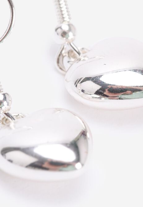 Womens Silver Heart Puff Drop Earrings