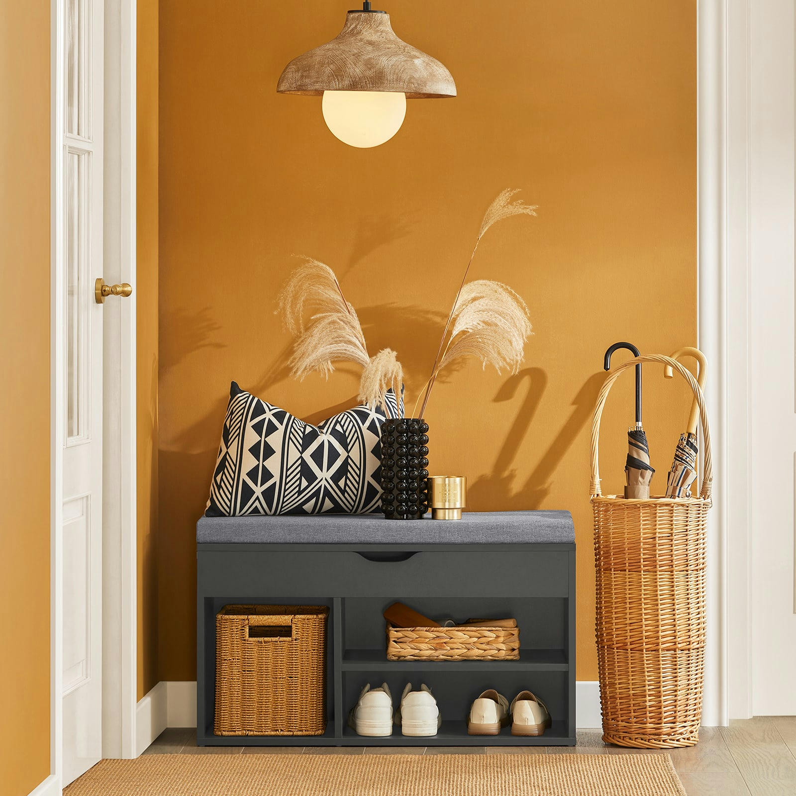 - Banc de rangement à chaussures effet bois blanc