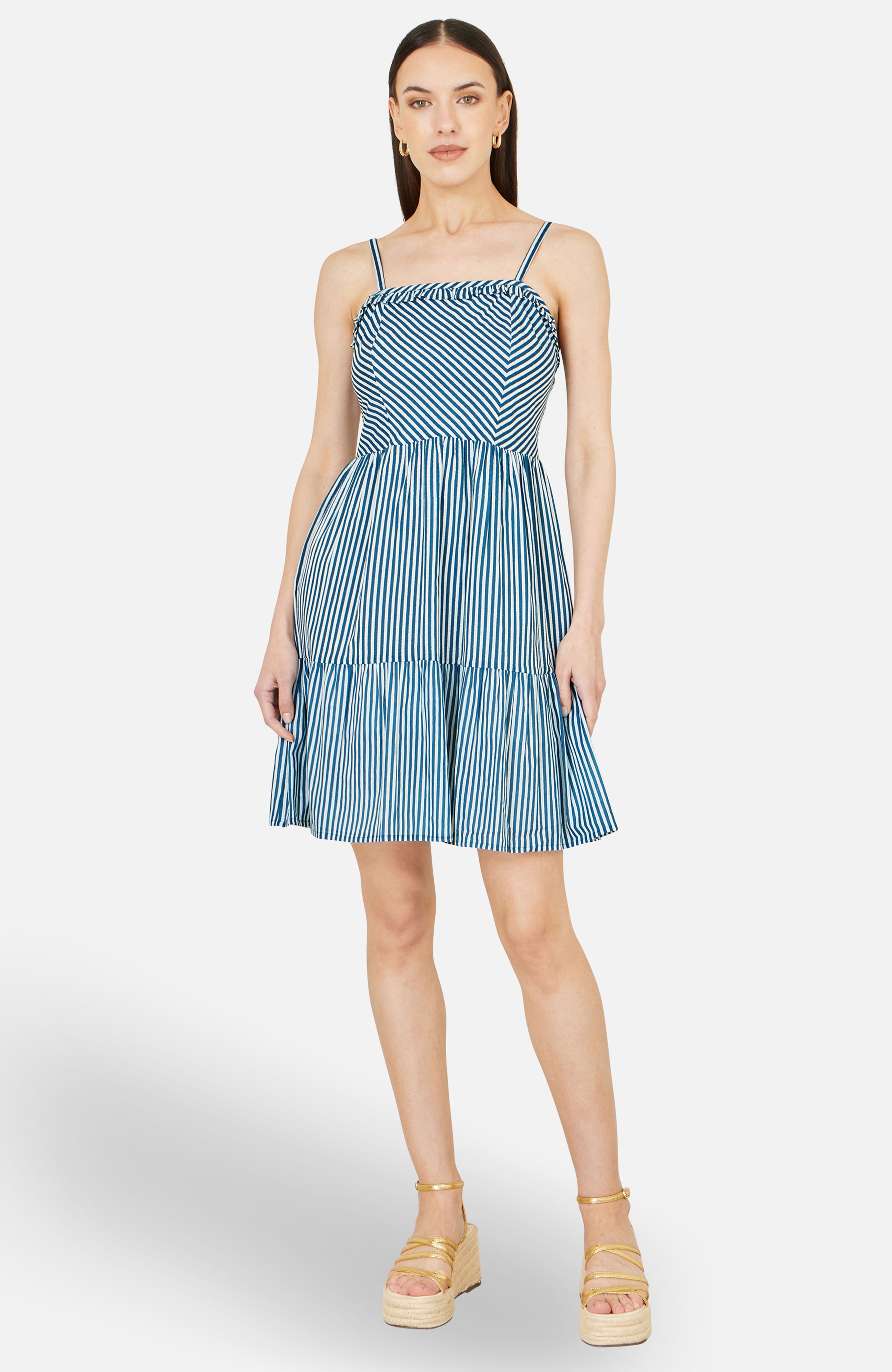 Yumi Blue Stripe Cotton Mini Sun Dress