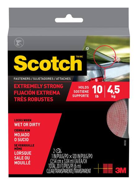 Scotch Heavy Duty UV Resistant Extreme Fasteners, Clear, 10-lbs, 1-in x 10-ft, 2-pk