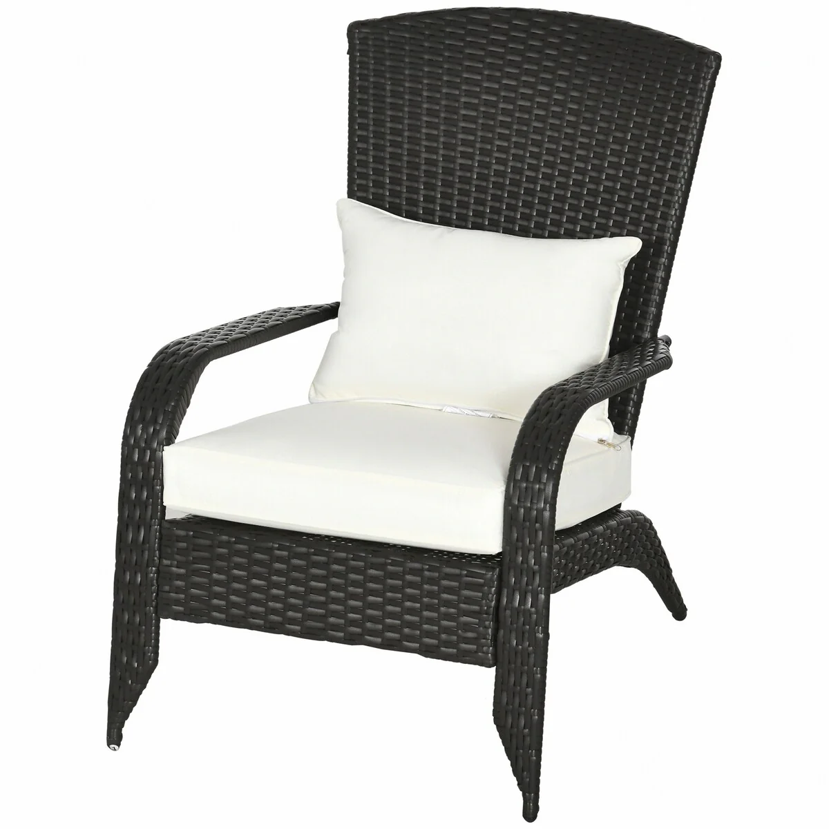 Outdoor Wicker Adirondack Chair, Patio Fire Pit Chair with Soft Cushions, Tall Curved Backrest & Armrests
