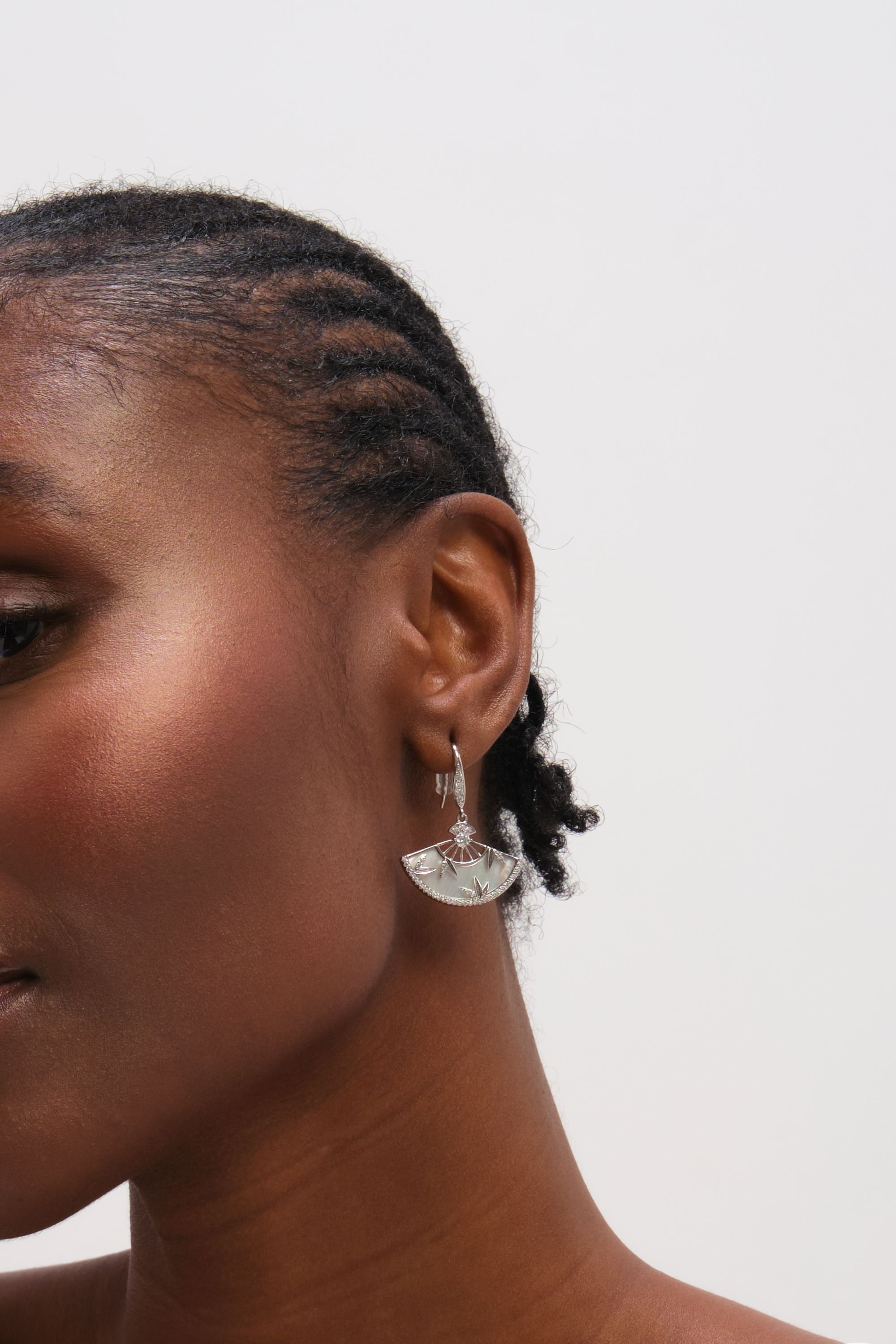 Jon Richard Rhodium Plated Mother of Pearl Fan Earrings