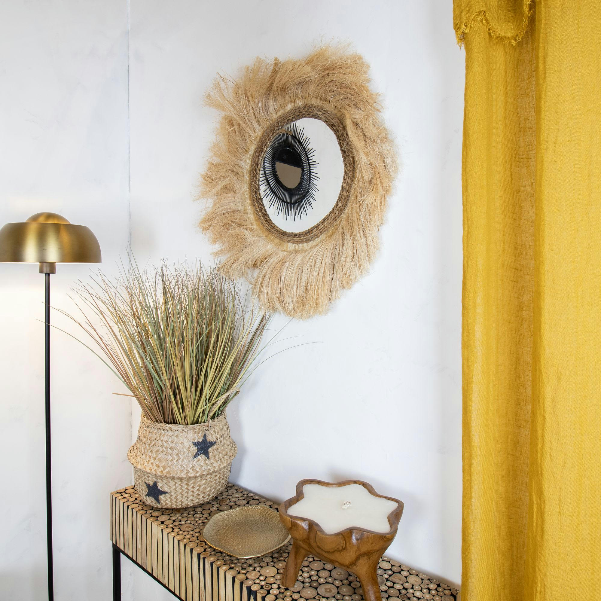 SOLAZAH - Miroir en feuilles d'abaca  Ø60cm