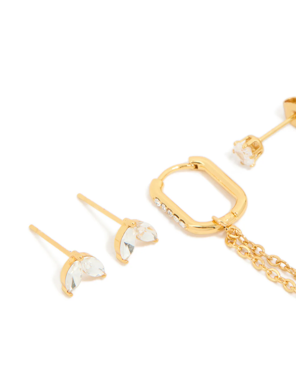 Waterproof Gold Plated Stainless Steel Cubic Zirconia Mix Earrings 3-Pack