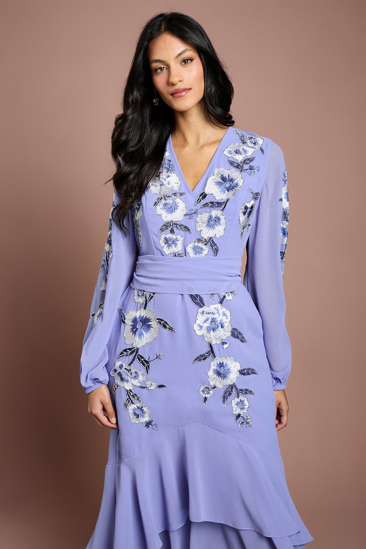Coast Petite Sequin Embellished And Embroidered Hi-Lo Maxi Dress