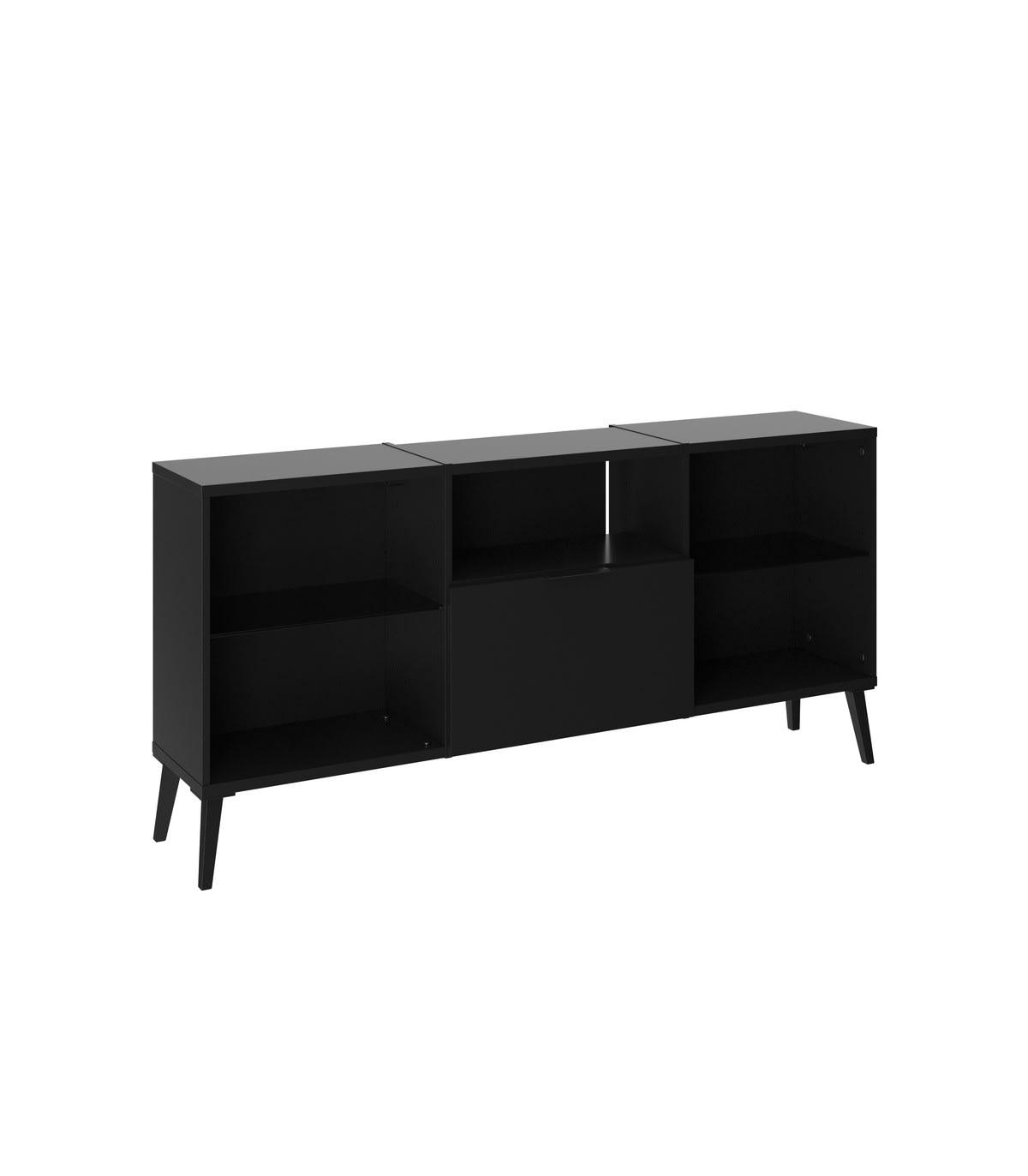 DARK - Meuble TV 1 Tiroir 5 Niches Noir - L153,5 cm