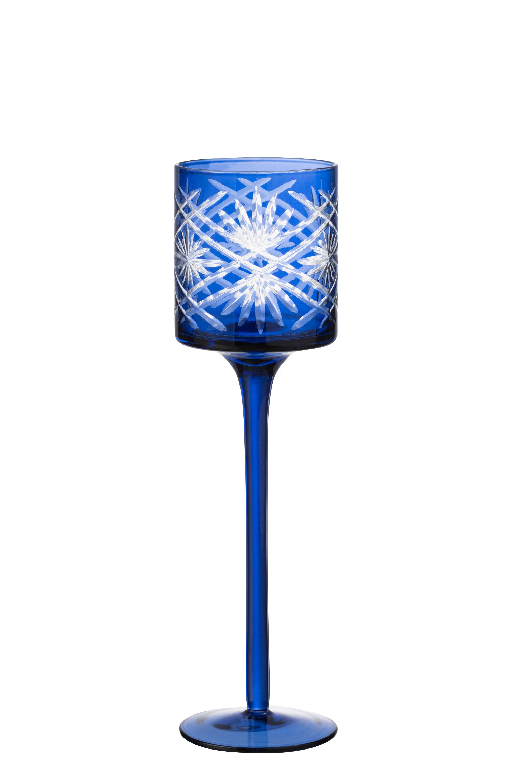 J-Line theelichthouder op voet Santorini - glas - blauw - small