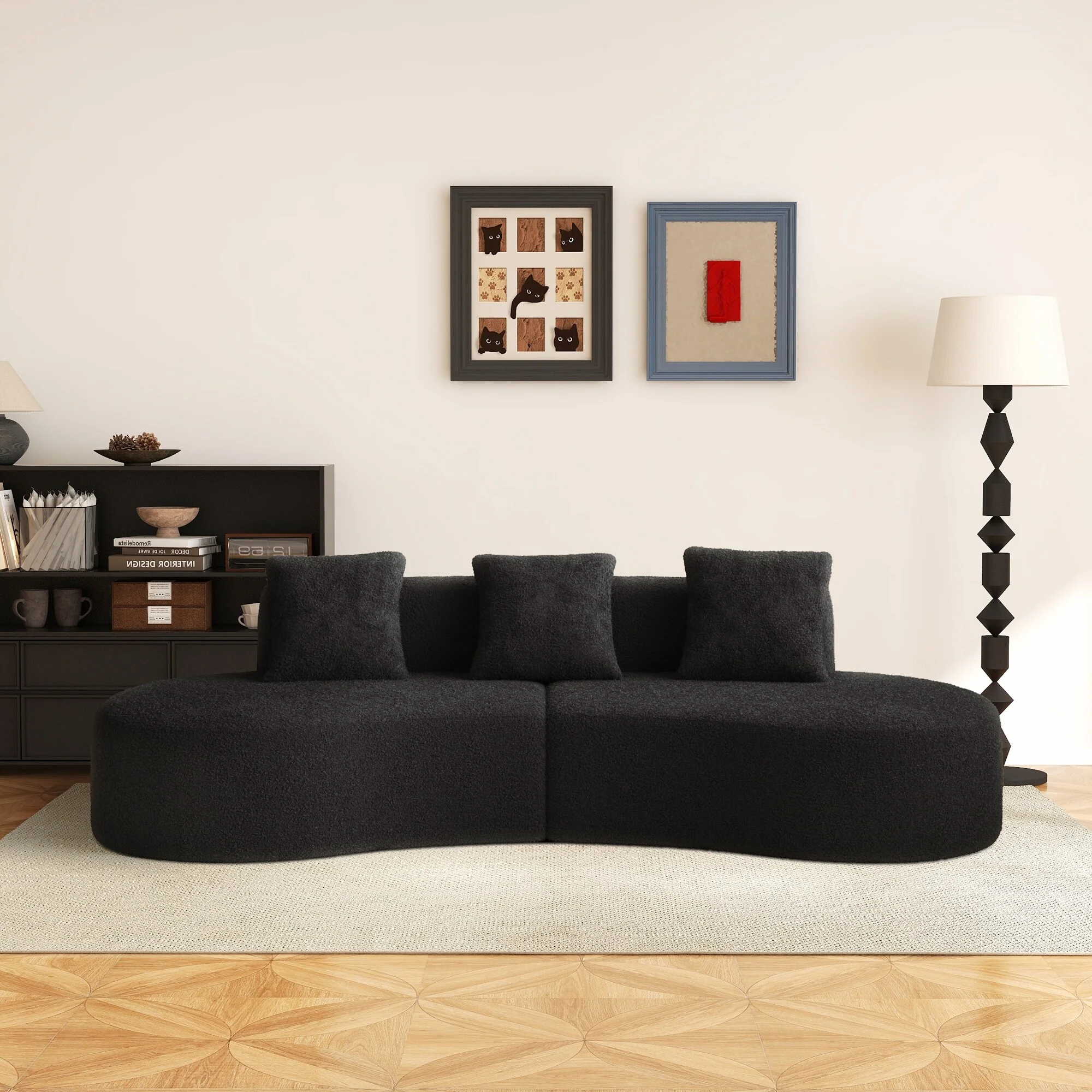 109 Upholstered Frameless Sofa Raindrop Velvet Curved Couch for Living Room, Apartment, Home Decor