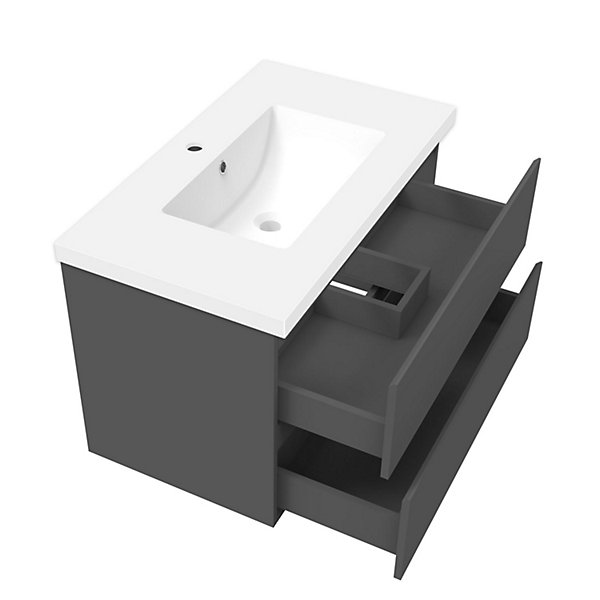Ensemble meuble de salle de bain 80cm, vasque céramique   colonne   LED miroir rectangulaire, anthracite