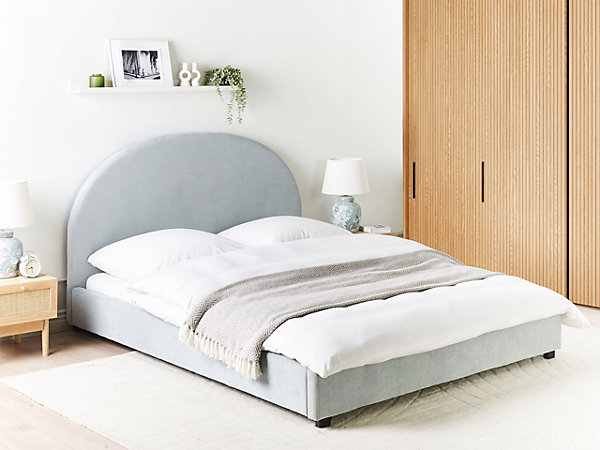 Lit avec sommier Tissu chenille VAUCLUSE 160 x 200 cm Bleu clair