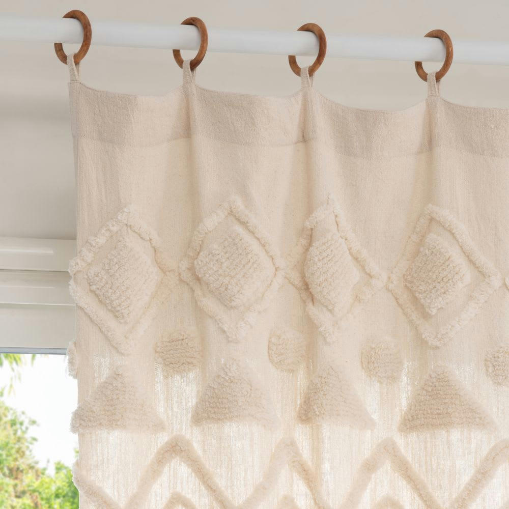 NAZIMA - Rideau à œillets en coton tufté beige à l'unité 105x240