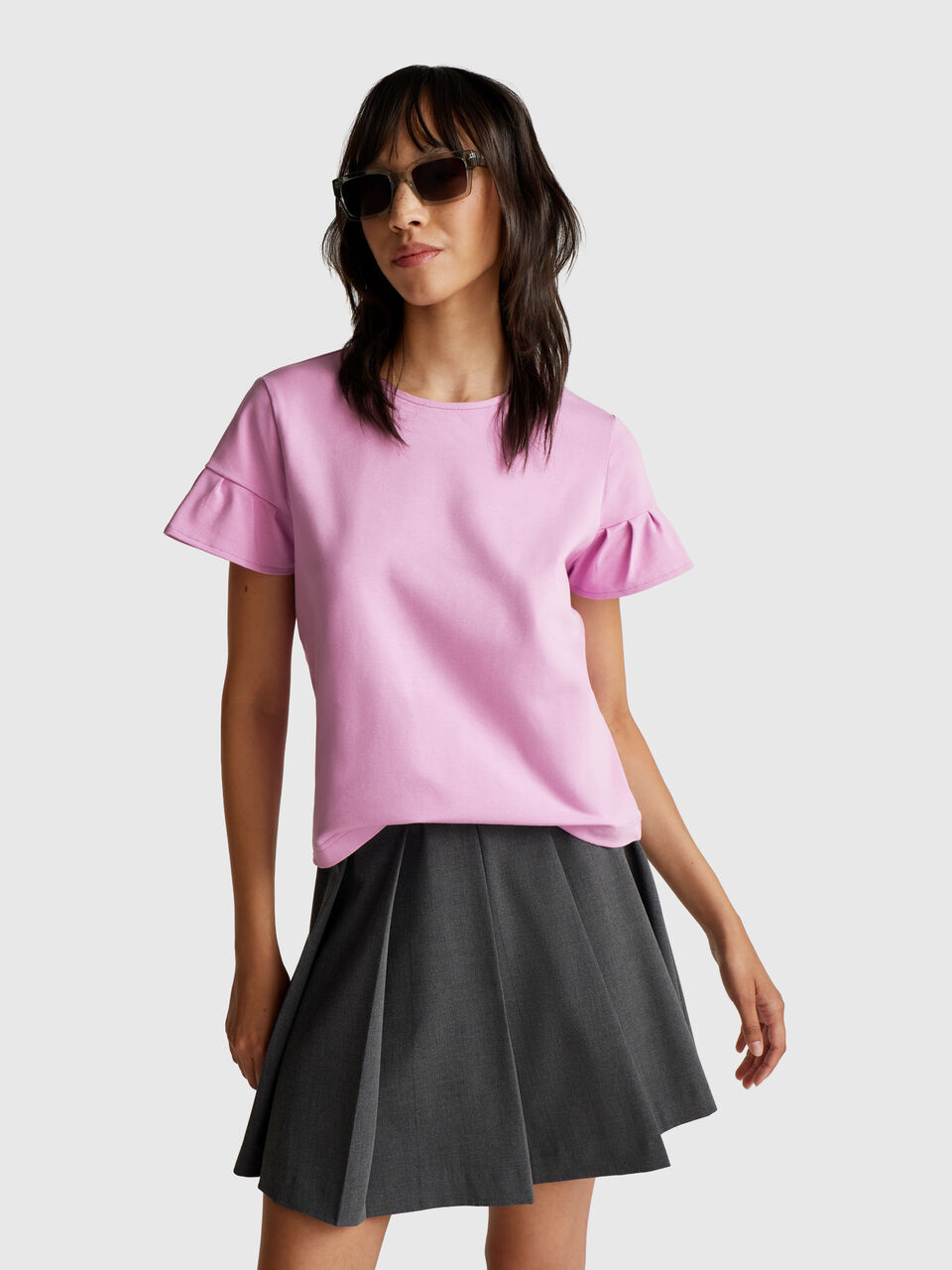T-shirt with ruffled sleeves