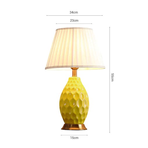 SOGA Textured Ceramic Oval Table Lamp with Gold Metal Base Yellow