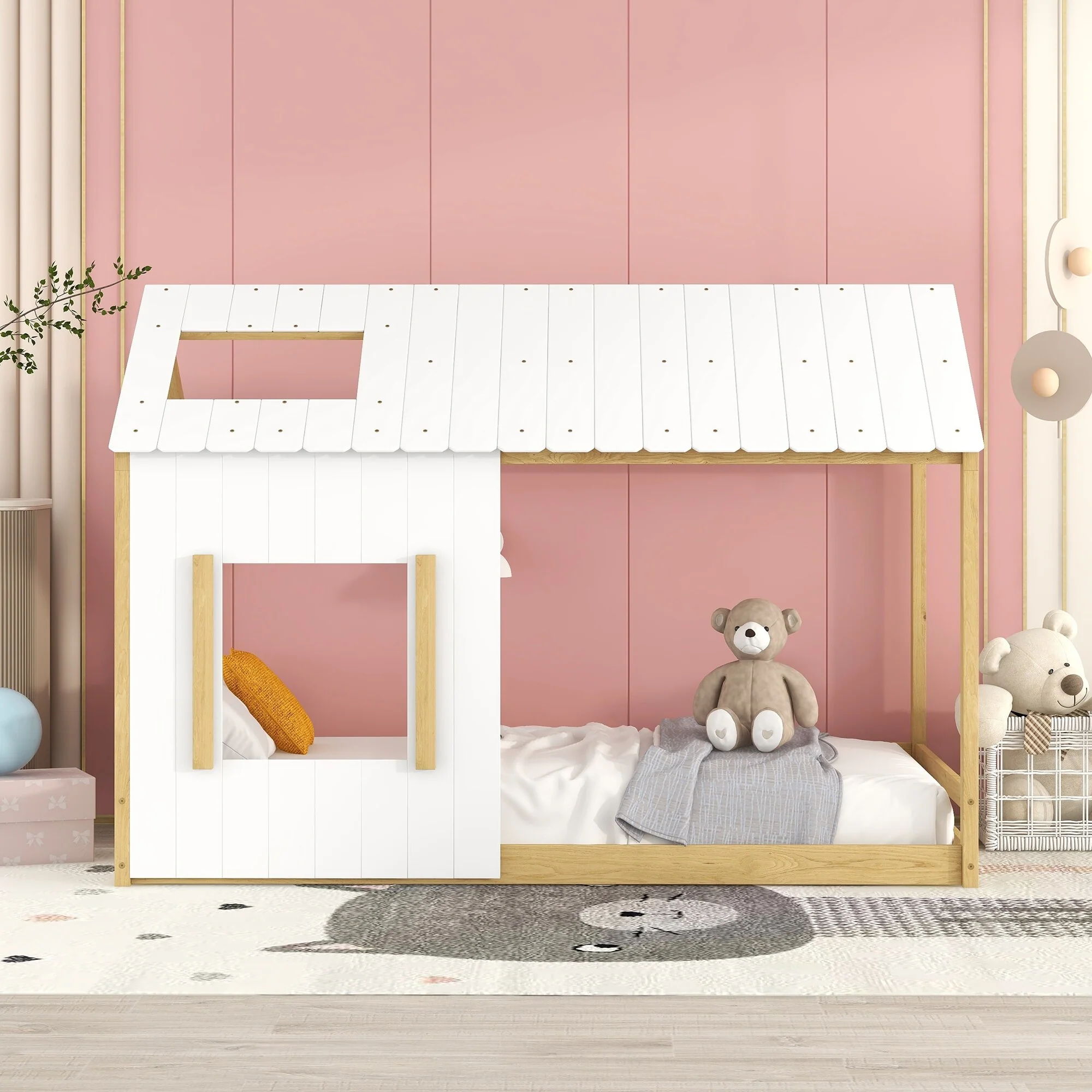 White MDF House Bed with Roof & Window