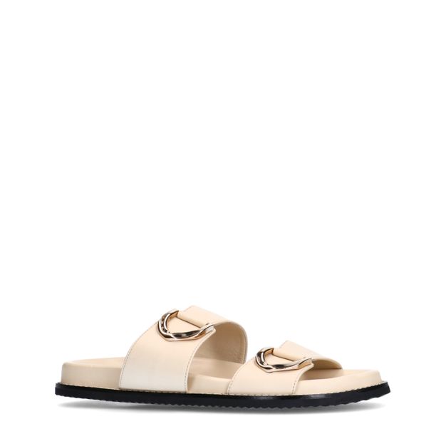 Off white leren slippers met goudkleurige details