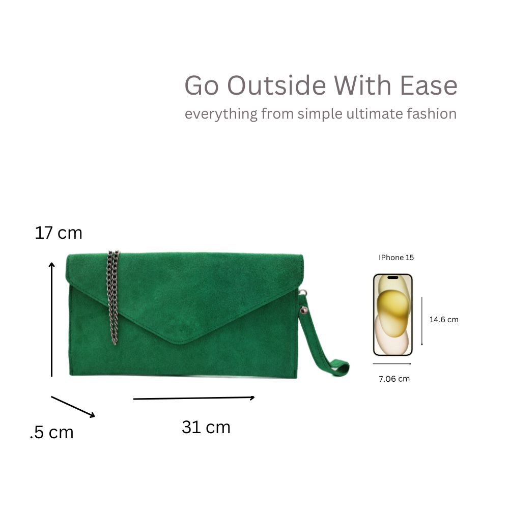 Kitise Genuine Italian Suede Envelope Style Cluth Bag Purse Flat Messenger Handbag