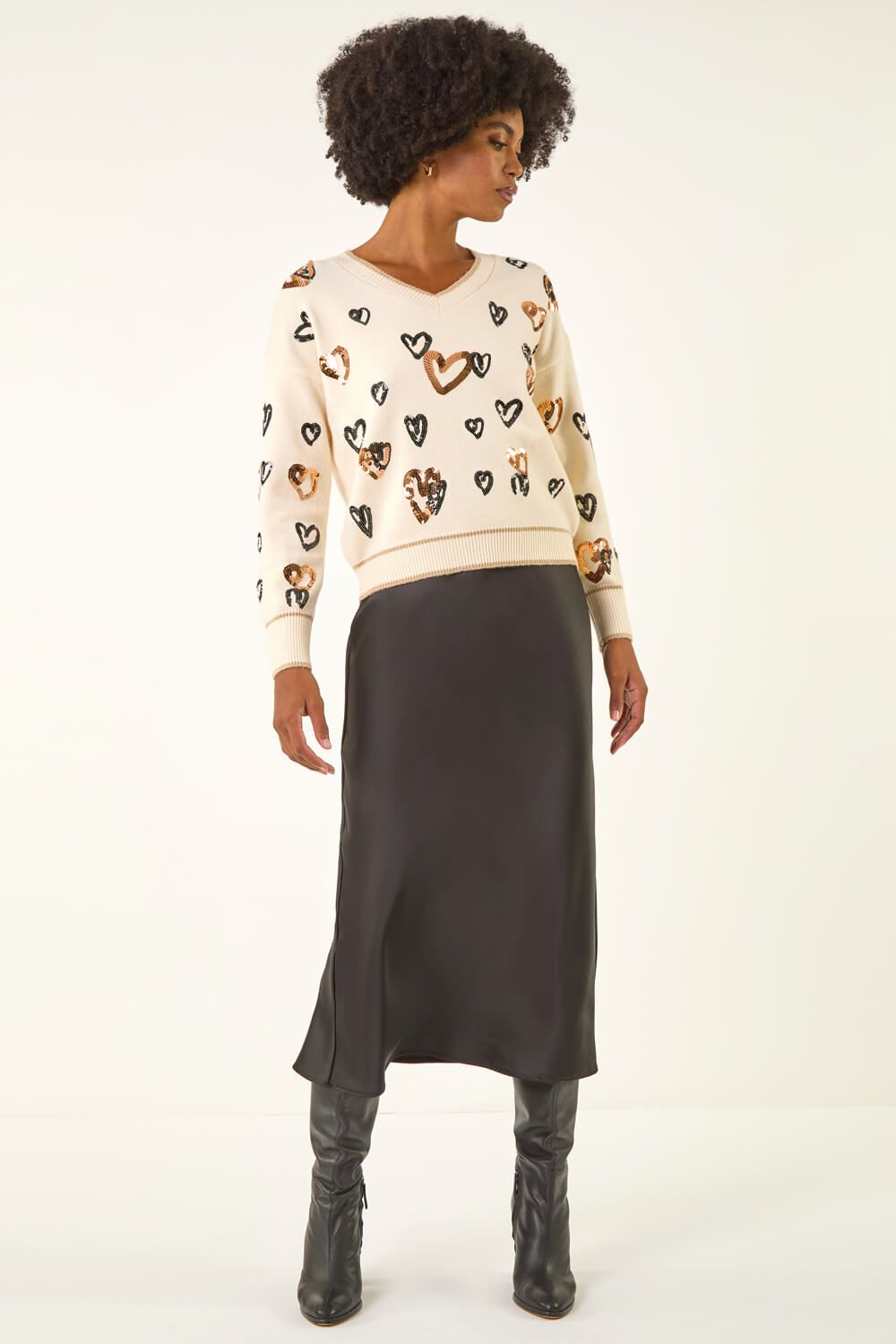 Roman Scattered Heart V-Neck Knit Jumper
