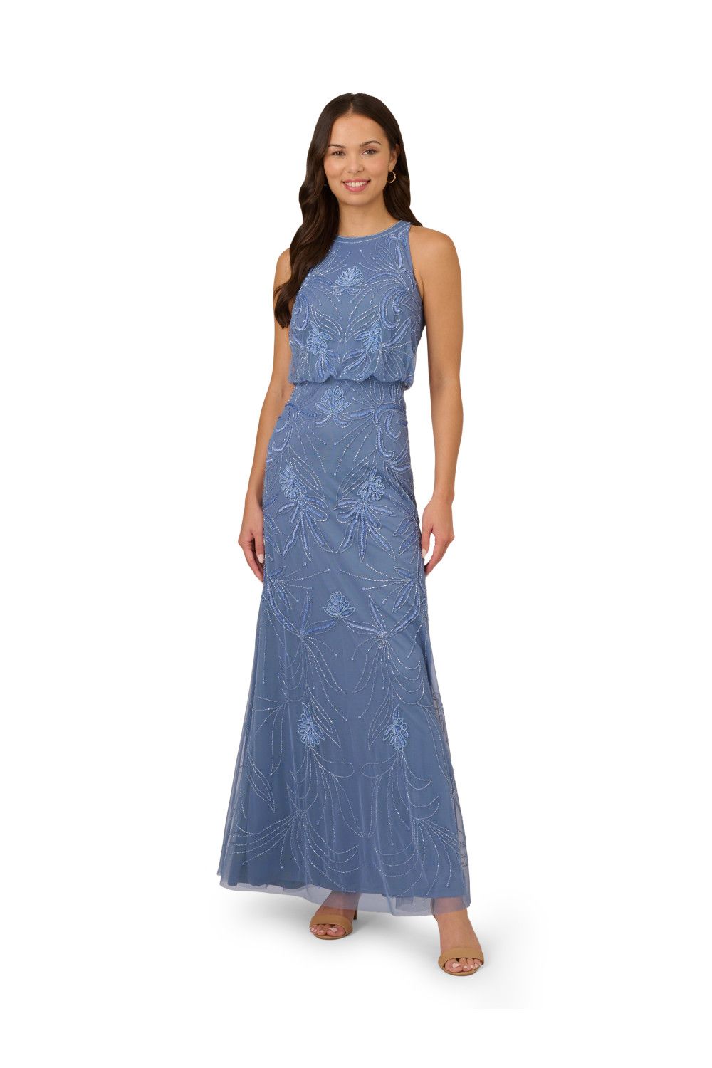 Adrianna Papell Bead Blouson Long Dress
